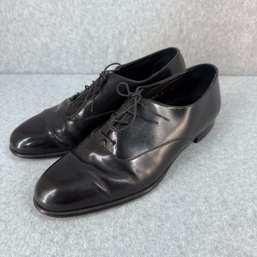 Adolfo Mens Size 9 Black Patent Leather Oxford Dress Shoes Lace Up‎ Office Round
